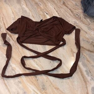 SHEIN Chocolate Brown Wrap Crop Top